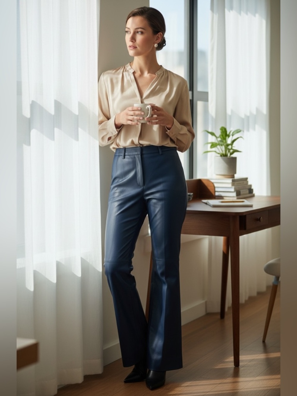 St. John Sport | Midnight Nappa Leather Trousers | Tailored Ankle Crop